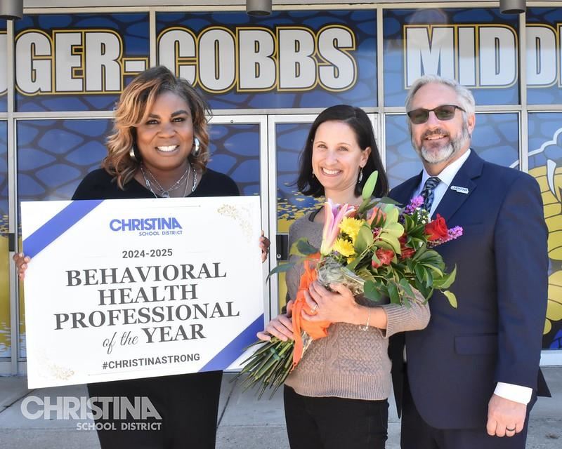 Amy Lowe Behavioral Health Profession of the Year with Dr. Aiken and Dr. Shelton from the Christina School District.